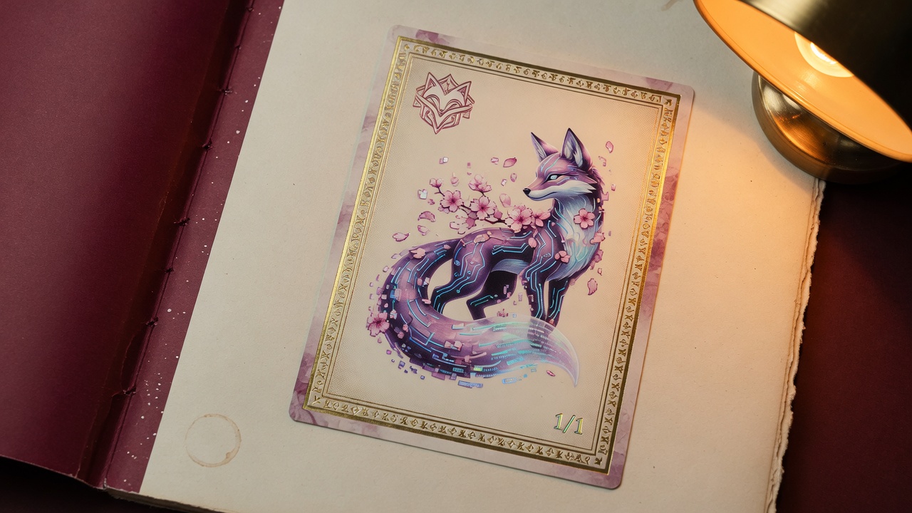 A 1/1 fox plate on cream stock, bound in burgundy board under a lamp